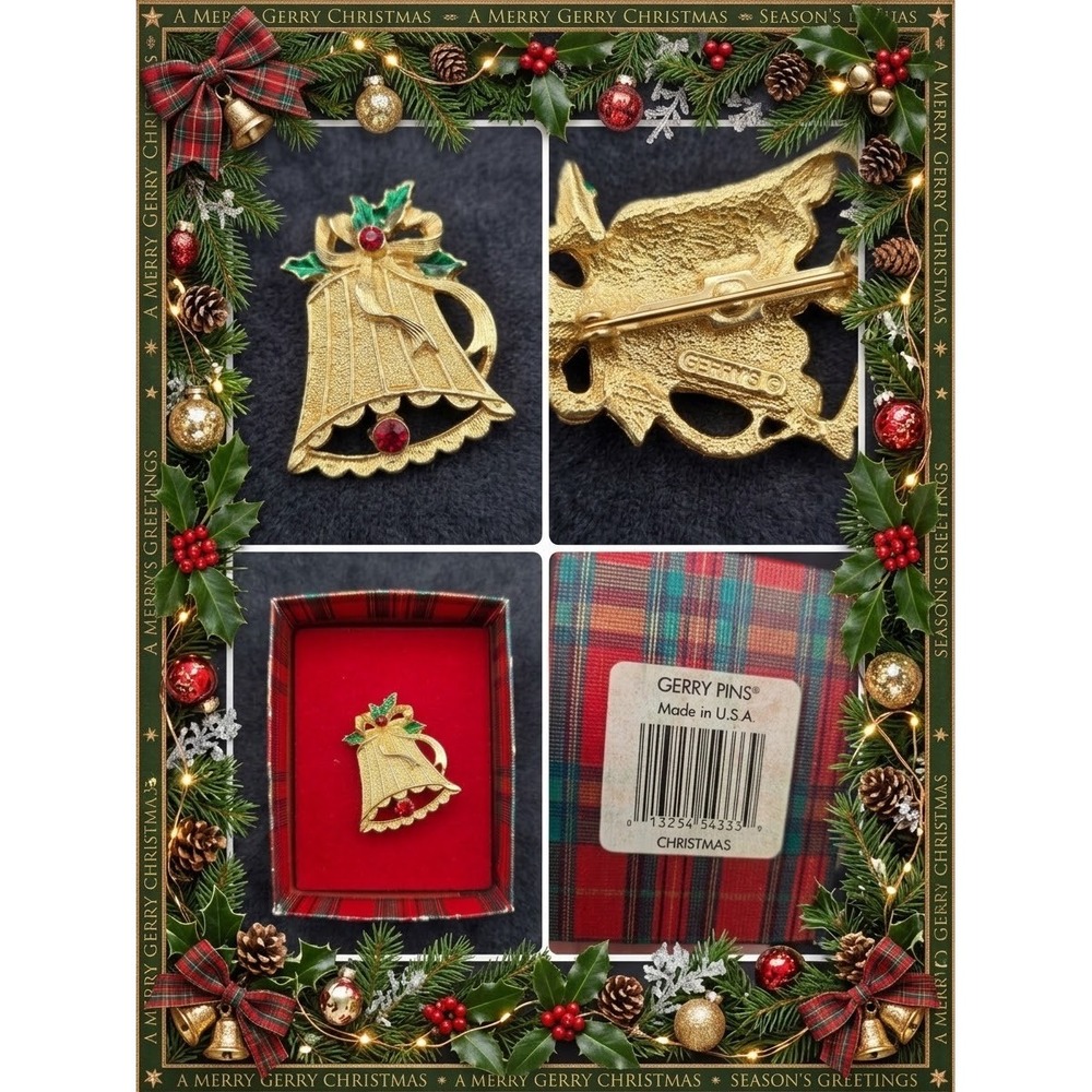 80S/90S VINTAGE GERRY'S CHRISTMAS BELL PIN - NOS IN ORIGINAL BOX